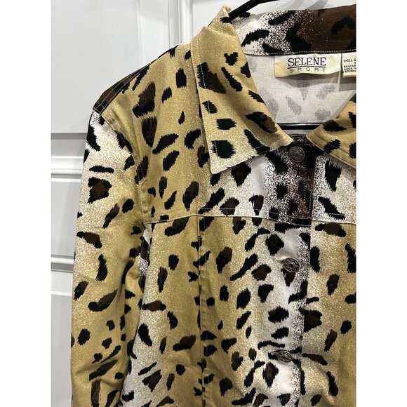 Vintage 90s Selene Sport Leopard Print Button Front Jacket Size 8 - Picture 4 of 8